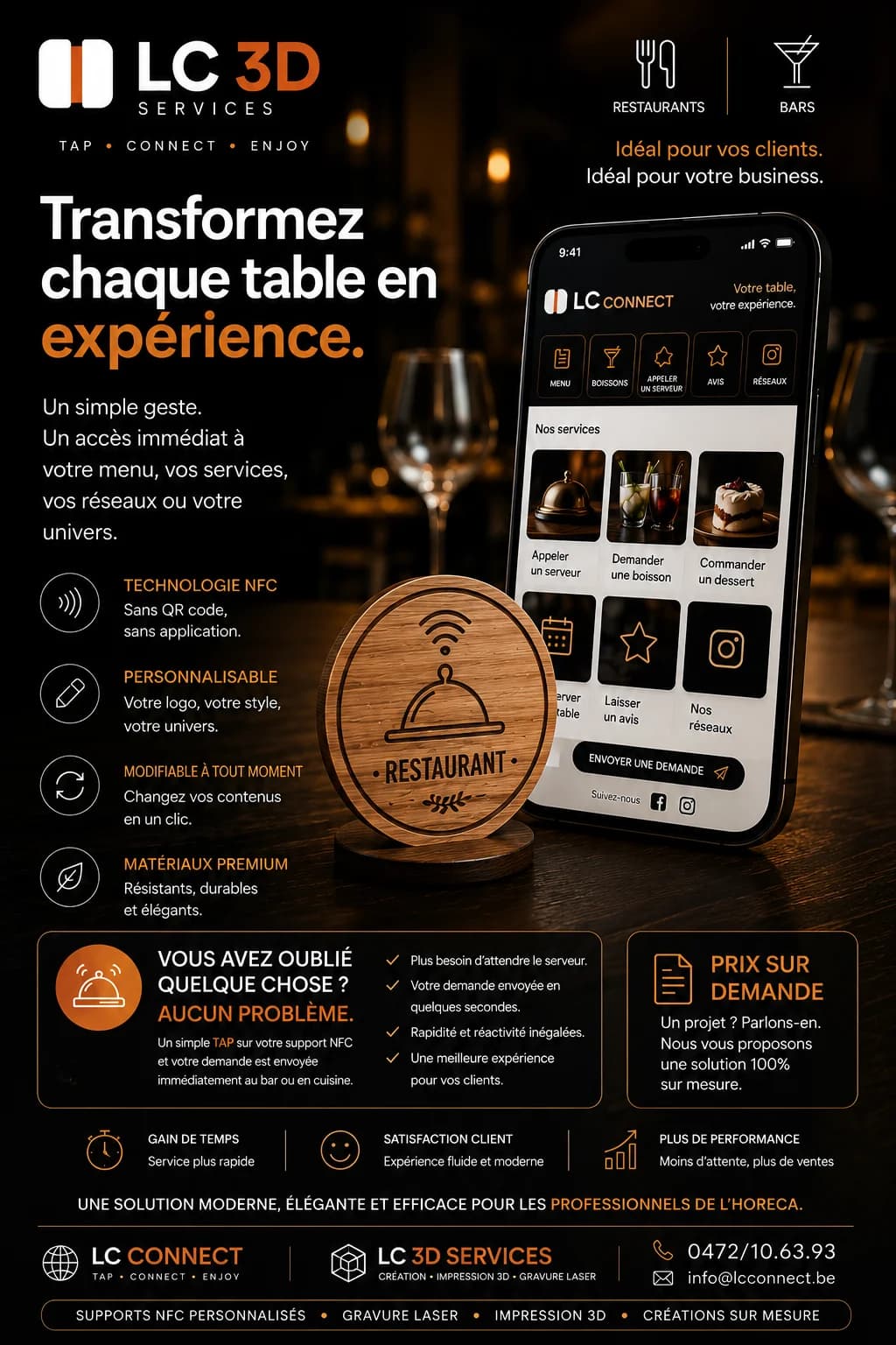 Flyer LC Connect — supports NFC de table pour restaurants et bars