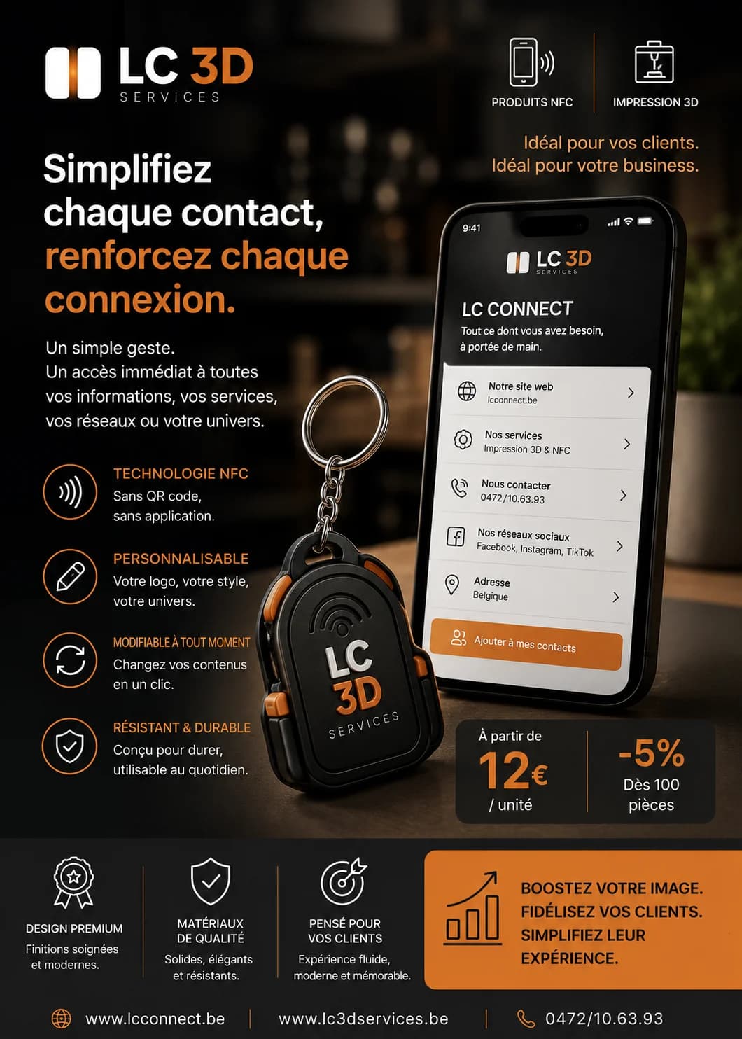 Flyer LC Connect — porte-clés NFC personnalisé, dès 12 € l'unité
