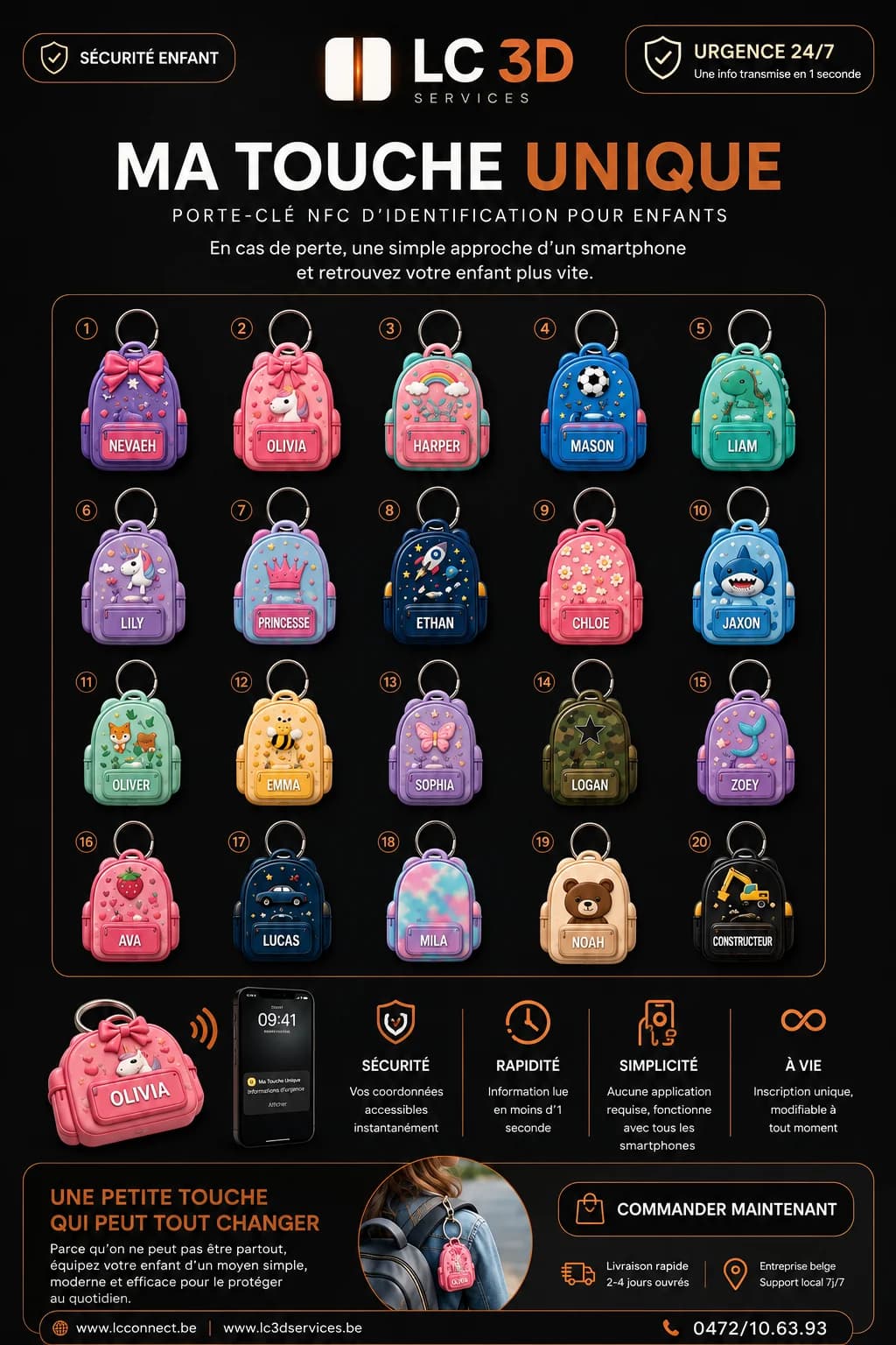 Planche de tags NFC pour enfants — dinosaure, licorne, espace et autres thèmes